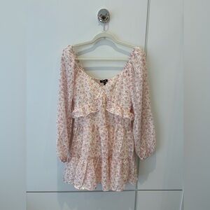 Trixxi Floral Tiered Mini Dress Long Sleeve Milkmaid Coquette Spring Size S